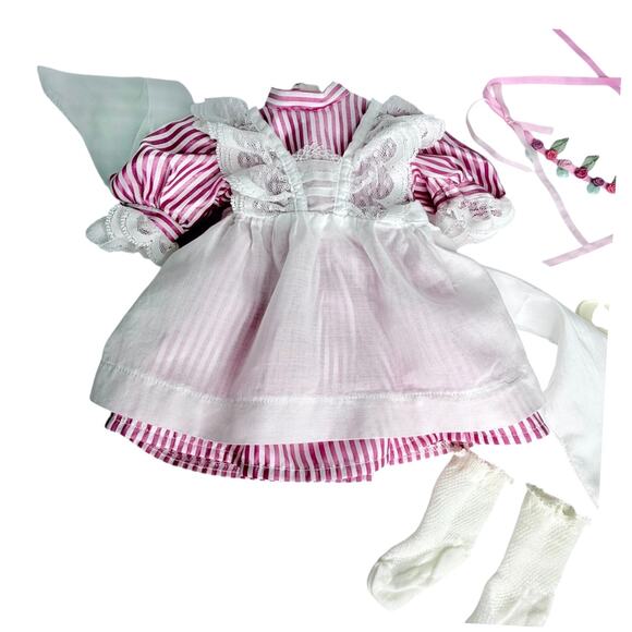American Girl Samantha Birthday Dress Pinafore Rosebud Circlet Pleasant Co 1989 - Picture 6 of 13
